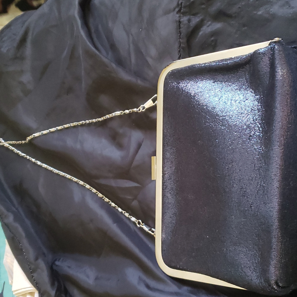 Black shiny fabric purse
